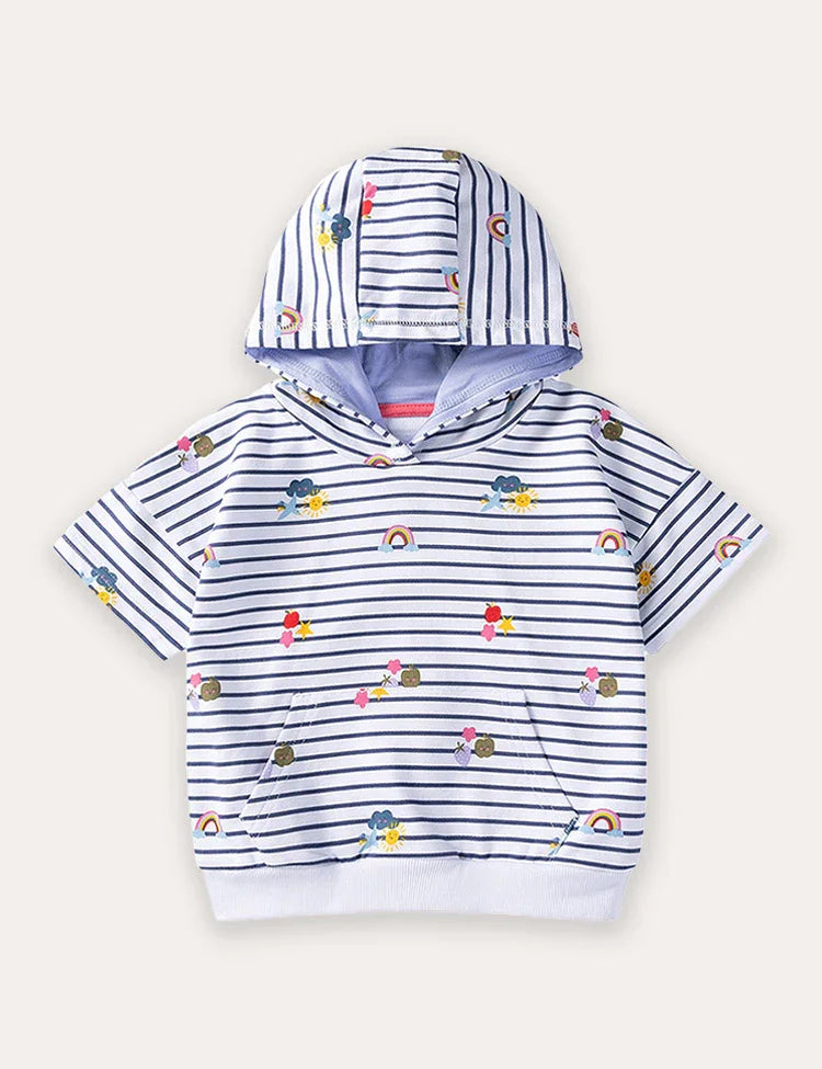 T-shirt a maniche corte con cappuccio stampata a righe