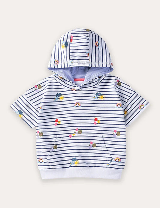T-shirt a maniche corte con cappuccio stampata a righe