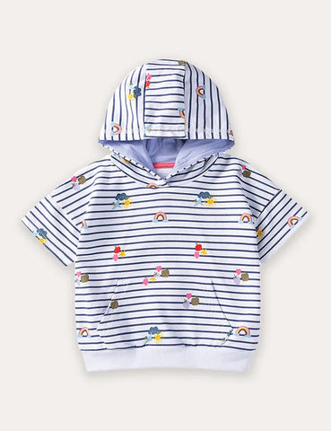 T-shirt a maniche corte con cappuccio stampata a righe