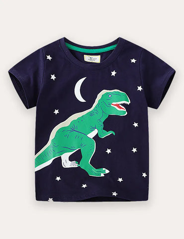 T-shirt a maniche corte con dinosauro luminoso