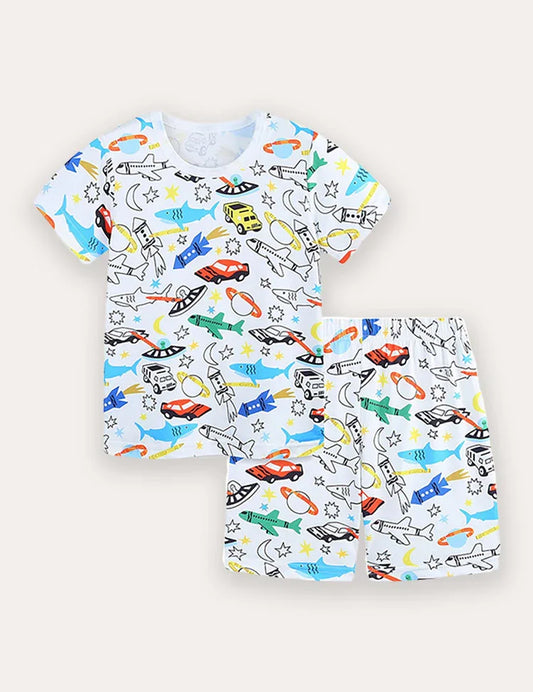 Sommer-Print Kurzarm-T-Shirt und Shorts-Set