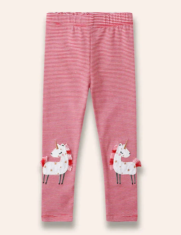 Leggings mit Einhorn‑Applikation und Streifen