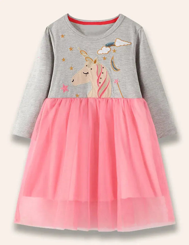 Tüllkleid mit Einhorn-Applikation