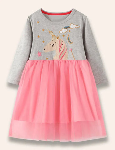Tüllkleid mit Einhorn-Applikation