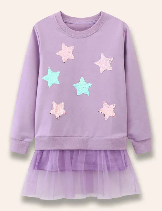 Sequined Star Tulle Skirt Sweatshirt