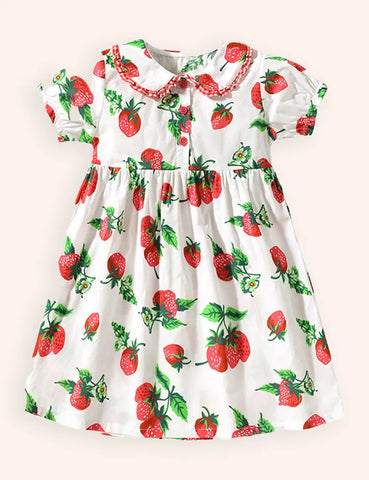 Baumwollkleid Mit Vollflächigem Erdbeerprint