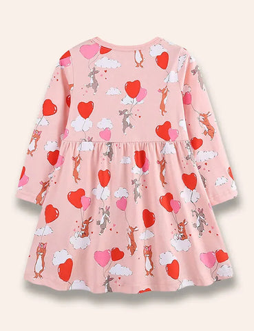 Kleid Mit Herzballon-Häschenprint