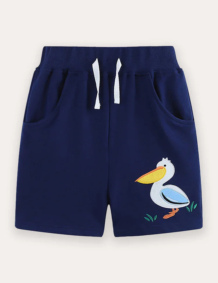 Short en coton brodé pélican de dessin animé