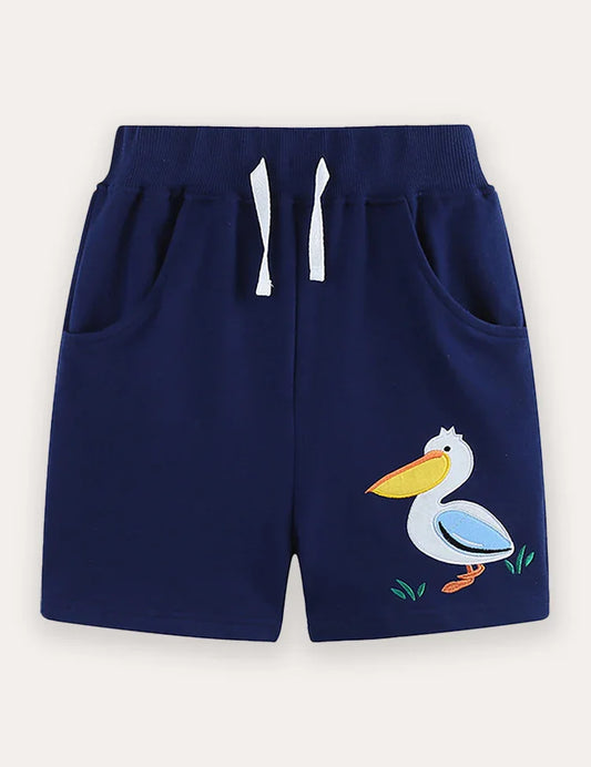 Short en coton brodé pélican de dessin animé