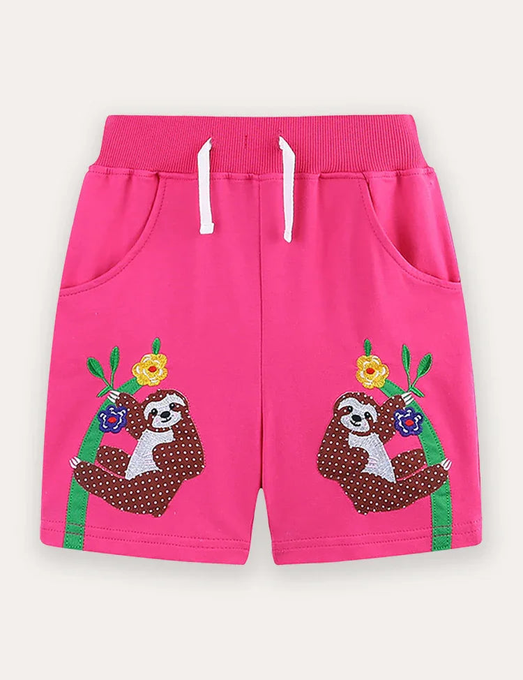 Shorts in cotone con ricamo animalier