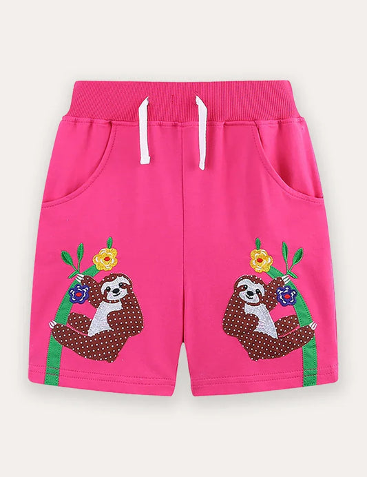 Shorts in cotone con ricamo animalier