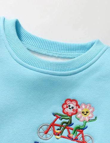 Pedal Power Sweatshirt-Set mit Blumenstickerei