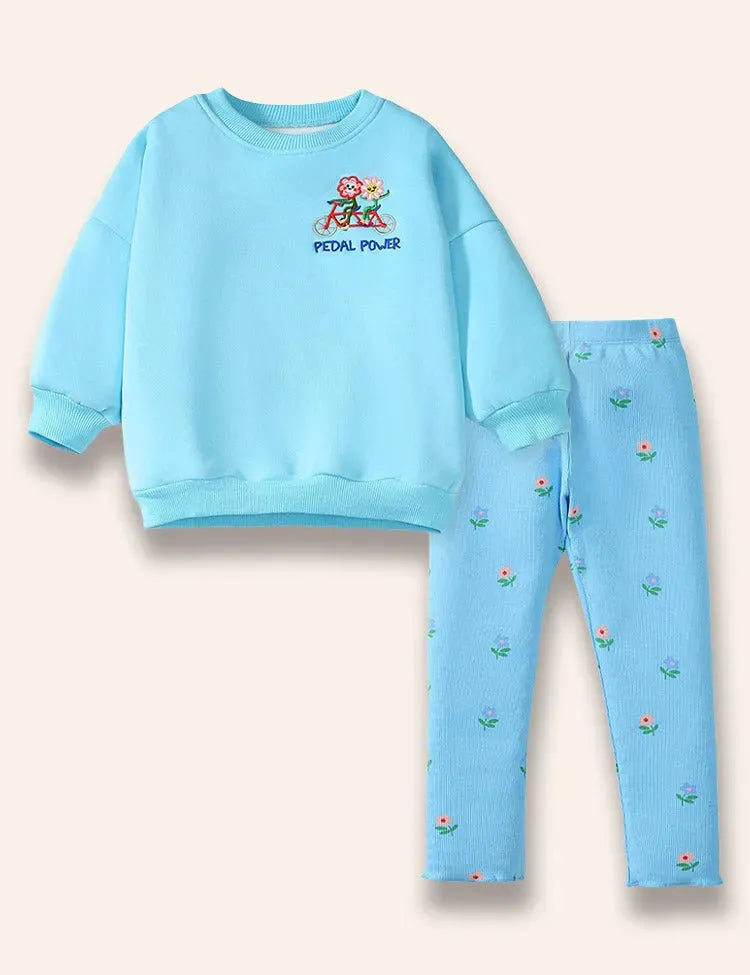 Pedal Power Sweatshirt-Set mit Blumenstickerei