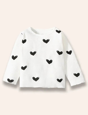 Herzbedrucktes Langarm-T-Shirt-Set