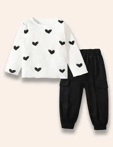 Herzbedrucktes Langarm-T-Shirt-Set