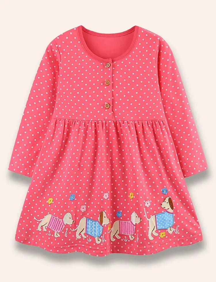 Gepunktetes Kleid mit Dackel-Applikation