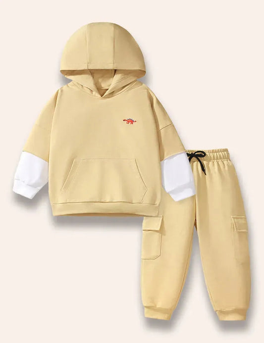 Ensemble sweat-shirt à capuche brodé dinosaure