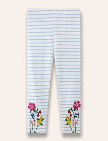 Floral Embroidered Striped Leggings
