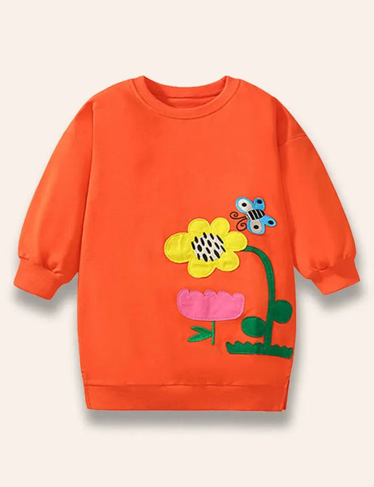 Sweatshirt-Set mit Cartoon-Schmetterling- und Blumenapplikation