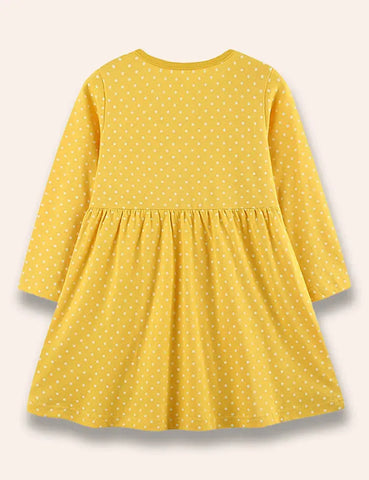 Gepunktetes Kleid mit Enten-Applikation im Floralmuster
