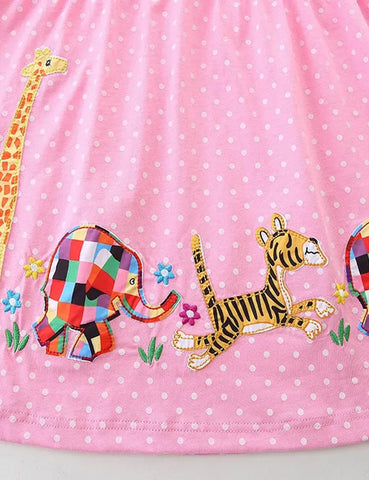 Gepunktetes Kleid mit Zoo-Tier-Applikation