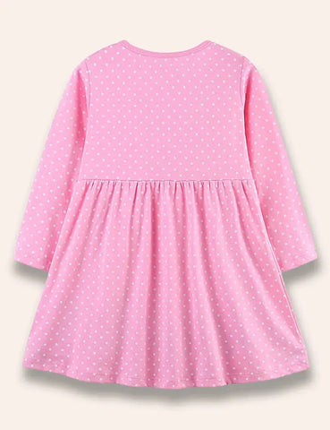 Gepunktetes Kleid mit Zoo-Tier-Applikation