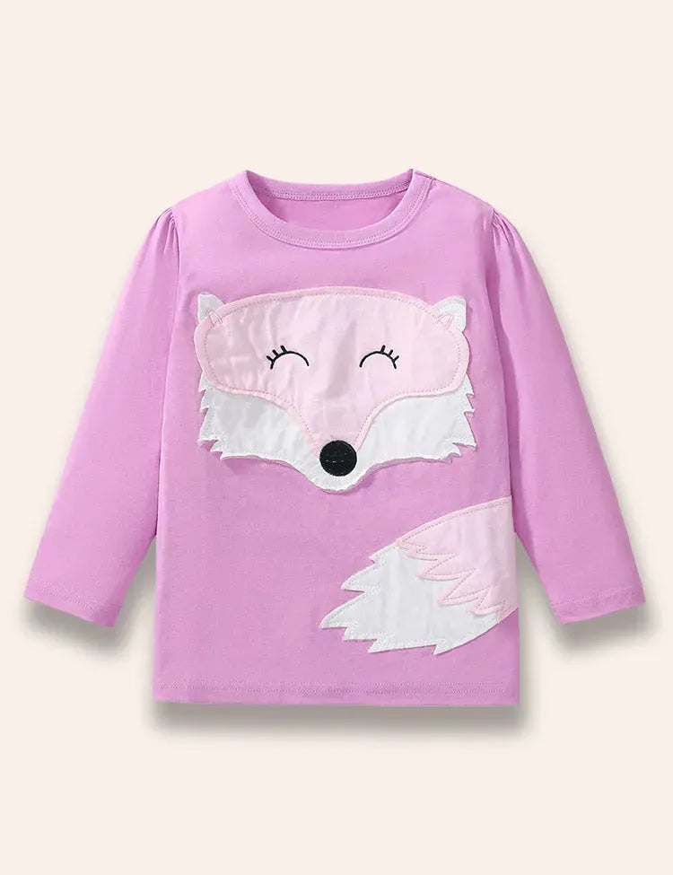 Langarm-T-Shirt mit Cartoon-Fuchs-Applikation