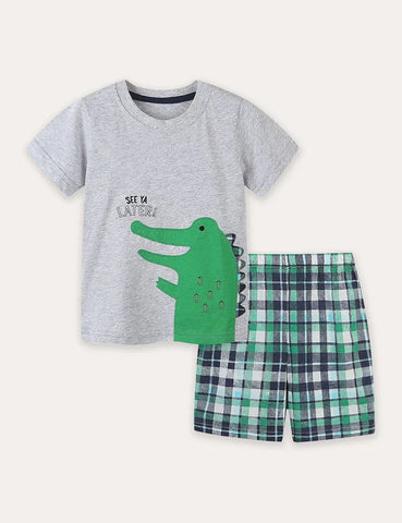 Cartoon Printing Short Sleeve T-Shirt and Shorts Set
