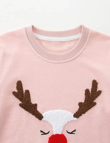 Weihnachtliches Sweatshirt mit flauschigem, besticktem Rentier