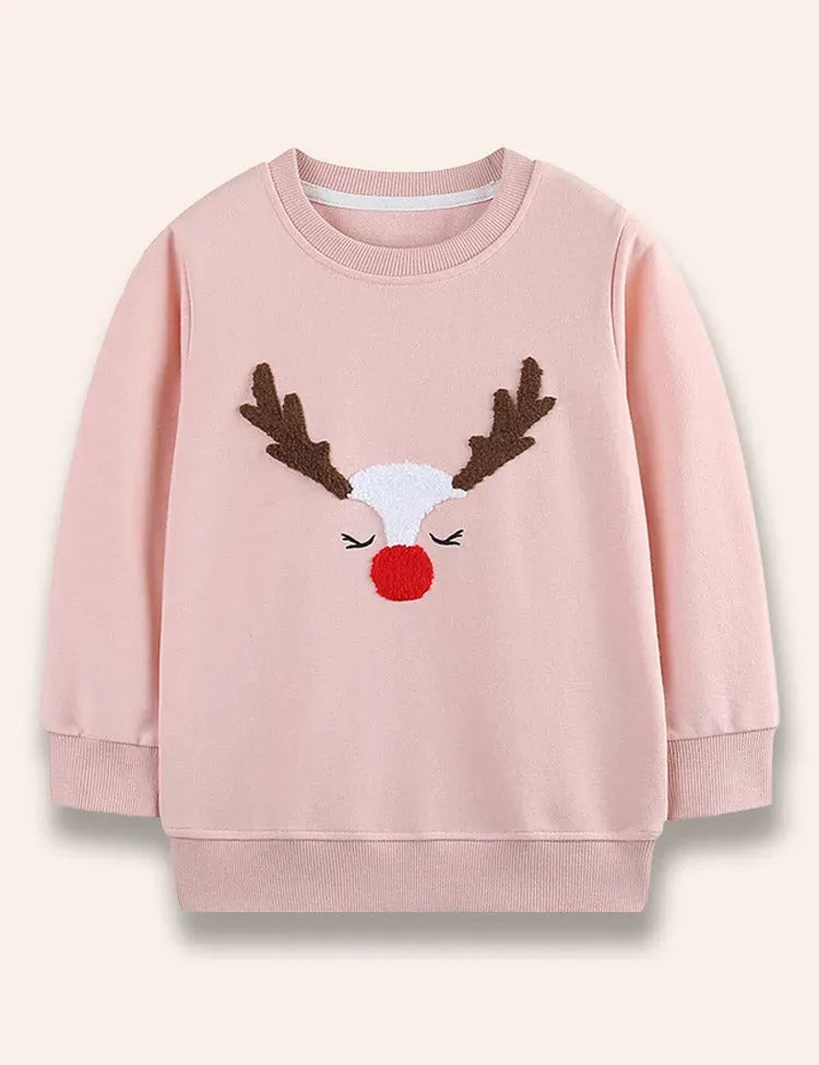 Weihnachtliches Sweatshirt mit flauschigem, besticktem Rentier