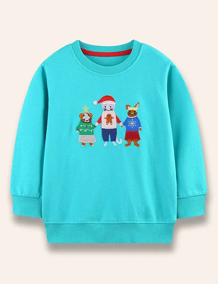 Weihnachtliches Sweatshirt Mit Tierfreunde-Applikation