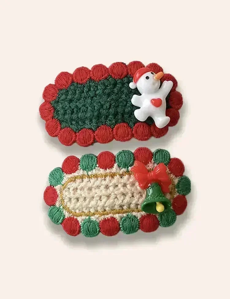 2PCS Christmas Handmade Knitted Hairpins