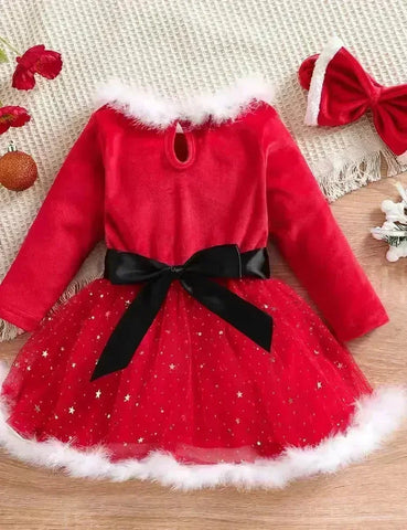 Set abito da festa natalizio in tulle con stella a maniche lunghe