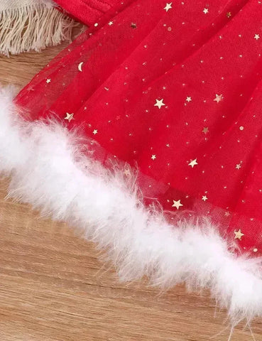 Set abito da festa natalizio in tulle con stella a maniche lunghe