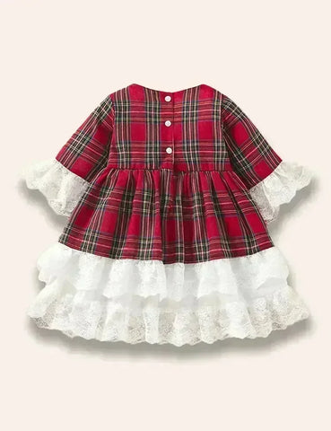 Weihnachts-Karo-Spitzenkleid mit Schleife