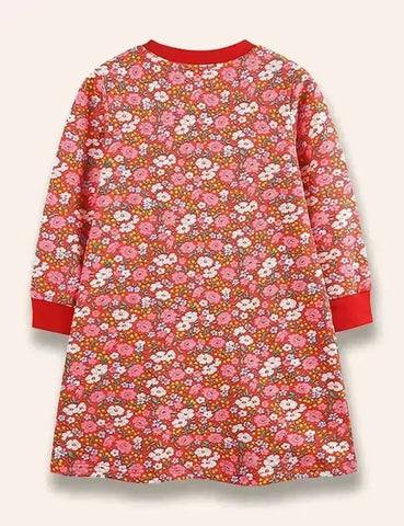 Kleid mit Weihnachtsmann-Applikation und Blumenmuster
