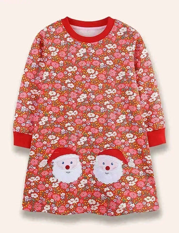Kleid mit Weihnachtsmann-Applikation und Blumenmuster