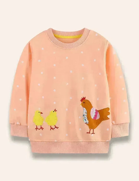 Niedliches Hühner-Applikations-Sweatshirt