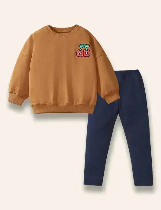 Cartoon-Kirsch-Applikation Sweatshirt-Set