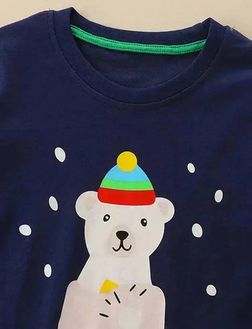 Cute Polar Bear Printed Long Sleeve T-Shirt