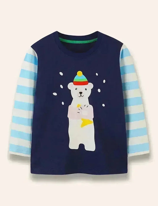 T-shirt a maniche lunghe stampata con simpatico orso polare
