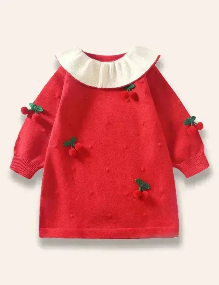 Weihnachtliches Strickkleid mit Kirschen