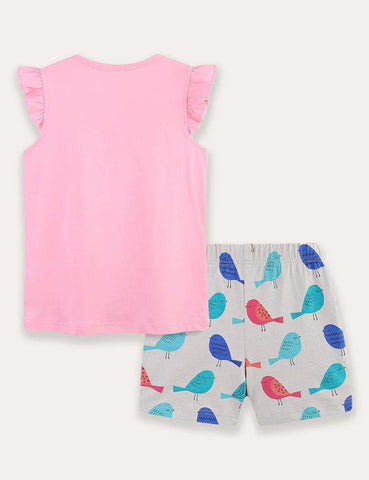 Bird Applique T-Shirt and Shorts Set