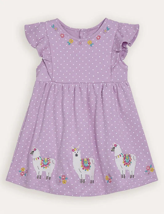 Lilac Purple Llama Appliqué Summer Dress