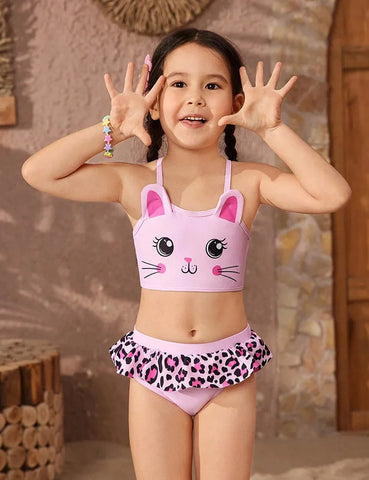 Leopard Print Ruffled Bikini Set