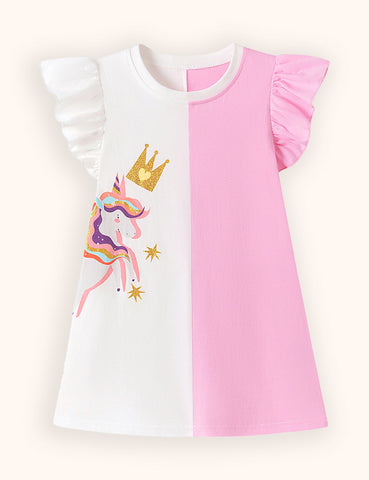 Unicorn Print Fly-sleeved Dress