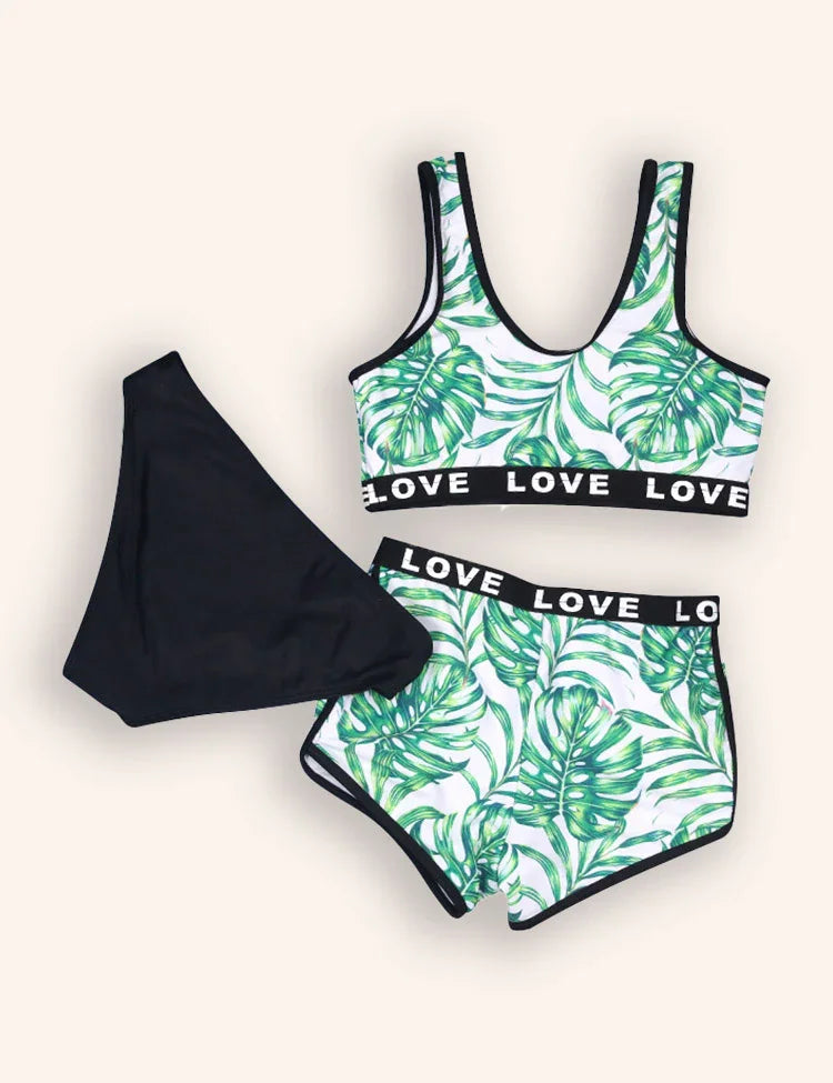 Letter Print Sports Split Swimsuit