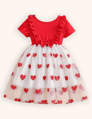 Valentine's Day Tulle Heart Print Dress