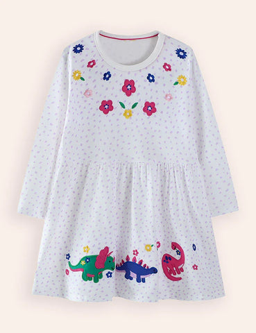 Dinosaur Applique Long Sleeve Dress