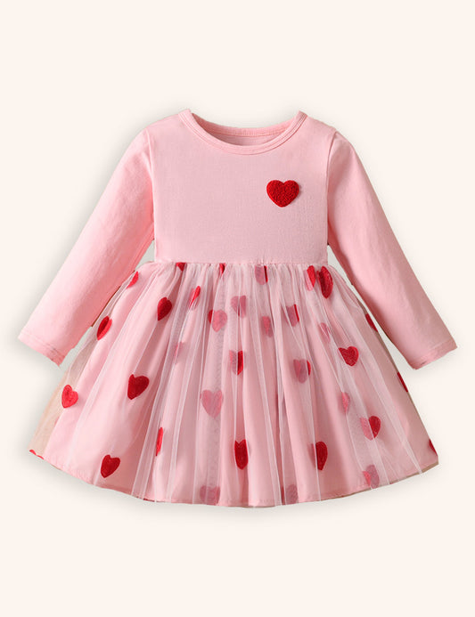 Abito da principessa a maniche lunghe in tulle ricamato Love